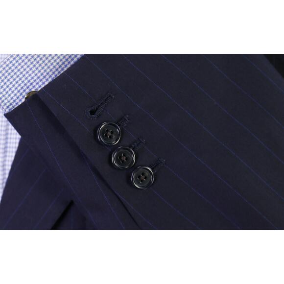 Martin Greenfield Bespoke Navy Blue Pinstripe 2-Btn Wool Blazer Jacket 40R - Picture 7 of 10